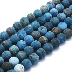 Apatite Natural Apatite Beads Strands, Frosted, Round, 10mm, Hole: 1mm, about 39~40pcs/Strand, 15.35 inch(39cm)
