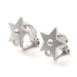 Platinum Alloy Clip-on Earring Findings, with Horizontal Loops, for Non-pierced Ears, Star, Platinum, 14.5x12x12.5mm, Hole: 1.6mm