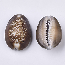 Coconut Brown Natural Cowrie Shell Links connectors, Coconut Brown, 26~36x17~27x12~17mm, Hole: 1.4mm, about 70pcs/500g