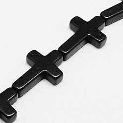 Negro Cuentas de turquesas sintéticas hebras, teñido, cruzar, negro, 30x20x6 mm, agujero: 1 mm, sobre 13 unidades / cadena, 15.35 pulgada