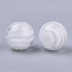 White Handmade Lampwork Beads, Pearlized, Round, White, 14mm, Hole: 1.5mm