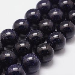 Blue Goldstone Synthetic Blue Goldstone Beads Strands, Dyed & Heated, Round, 10mm, Hole: 1.2mm, 38pcs/strand, 15.7 inch
