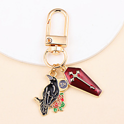 Oiseau Porte-clés pendentif en alliage d'émail, pour sac de voiture pendentif, or, oiseau, 6~8 cm