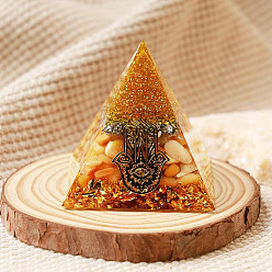 Оранжевый Смола оргонитовая пирамида украшения для дома, С природными драгоценными камнями, оранжевые, 50x50x50 мм