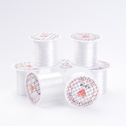 Blanc Chaîne de cristal élastique plat, fil de perles élastique, pour la fabrication de bracelets élastiques, blanc, 0.8mm, environ 10.93 yards (10m)/rouleau, 25 rouleaux / sac