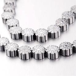 Silver Plated Electroplate Non-magnetic Synthetic Hematite Bead Strands, Snowflake, Silver Plated, 6x3mm, Hole: 1mm, about 62pcs/strand, 15.7 inch