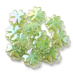 Vert Jaune Uv perles acryliques plaqués, iridescent, Perle en bourrelet, trèfle, vert jaune, 25x25x8mm, Trou: 3mm