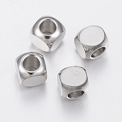 Stainless Steel Color 304 Stainless Steel Beads, Cube, Stainless Steel Color, 5x5x5mm, Hole: 3mm