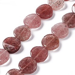 Strawberry Quartz Natural Strawberry Quartz Beads Strands, Twist Flat Round, 16x6~7mm, Hole: 1mm, about 25pcs/strand, 15.75''(40cm)