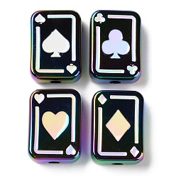 Noir Placage uv perles d'émail acrylique irisé arc-en-ciel, poker, noir, 25.5x18.5x8.5mm, Trou: 4mm