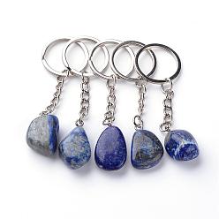 Lapis Lazuli Porte-clés lapis lazuli naturel, avec les accessoires en fer, platine, 85~94mm
