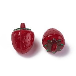Rouge Corée acrylique pendentifs, fraise, rouge, 18.8x13.5x13.5mm, Trou: 3mm