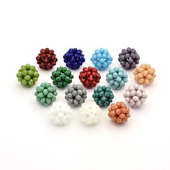 Mixed Color Imitation Jade Glass Round Woven Beads, Cluster Beads, Mixed Color, 14mm, Beads: 4mm