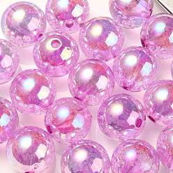 Purple UV Plating Transparent Rainbow Iridescent Acrylic Beads, Bubble Beads, Round, Purple, 15~15.5x15.5~16mm, Hole: 2.6~2.7mm