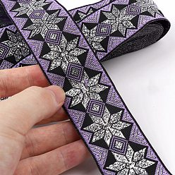 Plum Ethnic Style Embroidery Polyester Ribbons, Jacquard Ribbon, Garment Accessories, Flower Pattern, Plum, 1-1/4 inch(33mm), about 7.44 Yards(6.8m)/Roll
