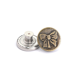 Antique Bronze Alloy Button Pins for Jeans, Nautical Buttons, Garment Accessories, Round with Bowknot, Antique Bronze, 20mm