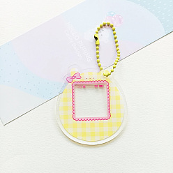 Yellow Transparent Acrylic Keychain Blanks, with Random Color Ball Chains, Bear with Tartan Pattern, Yellow, 5.9x5.3x0.2cm