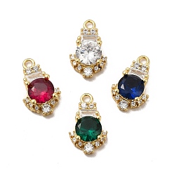 Mixed Color Rack Plating Brass Micro Pave Cubic Zirconia Charms, Long-Lasting Plated, Cadmium Free & Lead Free, Real 18K Gold Plated, Mixed Color, 14.5x8.5x4mm, Hole: 1.4mm