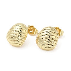 Real 18K Gold Plated Rack Plating Brass Stud Earrings, Lead Free & Cadmium Free, Long-Lasting Plated, Oval, Real 18K Gold Plated, 14.5x13.5mm