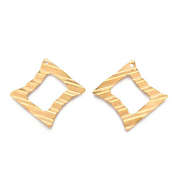 Real 18K Gold Plated Ion Plating(IP) 304 Stainless Steel Pendants, Rhombus Charm, Real 18K Gold Plated, 38.5x38.5x2mm, Hole: 1.6mm, Side Length: 28mm