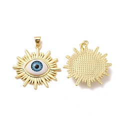 Sky Blue Evil Eye Resin Brass Pendants, Sun Charm, Real 18K Gold Plated, Sky Blue, 29.5x29x6mm, Hole: 5x3mm