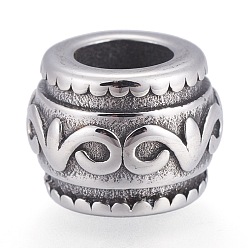 Antique Silver Retro 316 Surgical Steel European Beads, Large Hole Beads, Rondelle, Antique Silver, 12x9.5mm, Hole: 6mm
