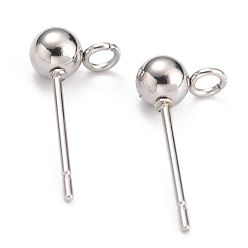 Stainless Steel Color 304 Stainless Steel Ball Post Stud Earring Findings, with Loop and 316 Surgical Stainless Steel Pin, Stainless Steel Color, 15x7x4mm, Hole: 1.8mm, Pin: 0.7mm