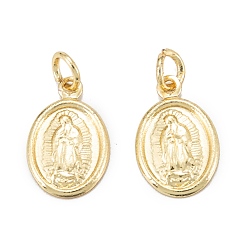 Real 18K Gold Plated Brass Charms, Long-Lasting Plated, with Jump Ring, Oval with Saint, Real 18K Gold Plated, 12.5x8x1mm, Jump Ring: 4x1mm, 2.5mm Inner Diameter