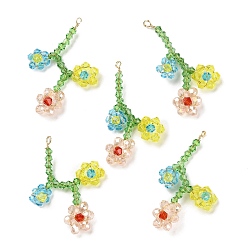 Coloré Pendentifs en perles de verre, avec du fil de cuivre, charmes fleur de vie, colorées, 36~40x17~26x4~5mm, Trou: 1.8~2mm