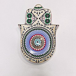 Colorful Porcelain Cup Mats, Hamsa Hand Shape Evil Eye Pattern Coaster, Colorful, 165x115x15mm