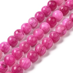 Fuchsia Natural Dyed Jade Beads Strands, Round, Fuchsia, 10~10.5mm in diameter, Hole: 1mm, about 37pcs/strand, 14.76''~14.80''(37.5~37.6cm)