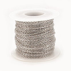 Real Platinum Plated Brass Cable Chains, Diamond Cut Chains, Soldered, Faceted, with Spool, Oval, Real Platinum Plated, 2.3x1.4x0.3mm, about 98.42 Feet(30m)/roll