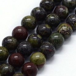 Héliotrope Bloodstone naturelles brins de perles, ronde, 12mm, Trou: 1.2mm, Environ 32 pcs/chapelet, 14.76 pouce (37.5 cm)