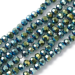 Vert Perles en verre electroplate, facette, rondelle, verte, 4x4mm, Trou: 0.9mm, Environ 95 pcs/chapelet, 14.41'' (36.6 cm)