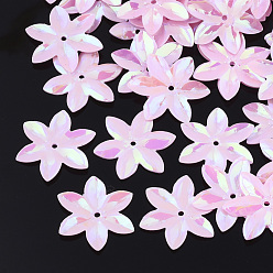 Бледно-Розовый Аксессуары для орнаментов, пластиковые пайетки / блестки из пвх, цветок, розовый жемчуг, 13~13.5x12x0.4 мм, Отверстие : 1.4 мм , около 9000 шт / 500 г