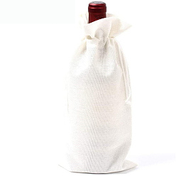 White Rectangle Linenette Drawstring Bags, with Price Tags & Cords, for Wine Bottle Packaging, White, 36x16cm
