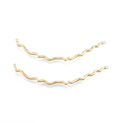 Real 18K Gold Plated Ion Plating(IP) Brass Connector Charms, Wavy Line Link, Real 18K Gold Plated, 83x17x2mm, Hole: 1.2mm