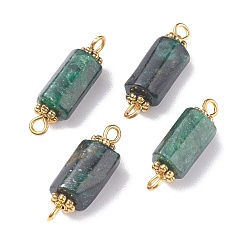 Emerald Natural Emerald Quartz Connector Charms, with Golden Tone Brass & Alloy Findings, Faceted, Column, 19~20x6~7mm, Hole: 1.6mm