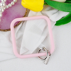 Pink Silicone Square Loop Phone Lanyard, Wrist Lanyard Strap with Plastic & Alloy Keychain Holder, Pink, Square: 8.62x8.62cm