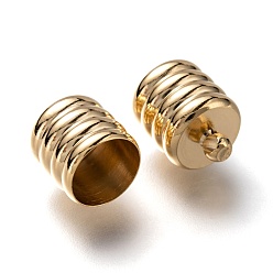 Real 24K Gold Plated Brass Cord Ends, End Caps, Long-Lasting Plated, Column, Real 24K Gold Plated, 12.5x10mm, Hole: 1.8mm, Inner Diameter: 8.5mm