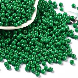 Verde Hornear bolas de semillas de vidrio de pintura, rondo, verde, 4x3 mm, agujero: 1.2 mm, sobre 7650 unidades / libra