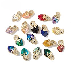 Mixed Color Real 18K Gold Plated Rack Plating Brass Micro Pave Cubic Zirconia Pendants, with Glass, Long-Lasting Plated, Cadmium Free & Lead Free, Octopus & Heart, Mixed Color, 20x11.5x10mm, Hole: 4x4mm