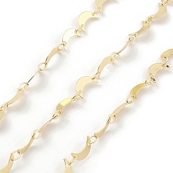Real 18K Gold Plated Brass Moon Link Chains, Unwelded, with Spool, Real 18K Gold Plated, 9x5x0.3mm