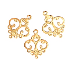 Golden Iron Filigree Joiners, Etched Metal Embellishments, Flower, Golden, 32x24x0.5mm, Hole: 1.5mm & 2.5mm