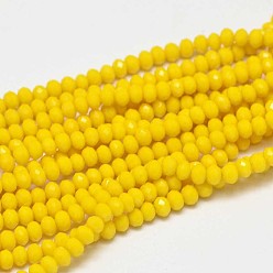 Желтый Стеклянные бусы граненые рондель, желтые, 3.5x2.5~3 мм, отверстие : 0.8 мм, около 125~128 шт / нитка, 13.7~14.1 дюйм (35~36 см)