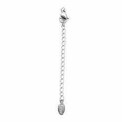 Stainless Steel Color 304 Stainless Steel Chain Extender, Cadmium Free & Nickel Free & Lead Free, with Lobster Claw Clasps and Tiny Oval Charm, Stainless Steel Color, 50mm, Hole: 2.5mm