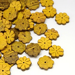 Желтый Результаты окрашенные деревянные украшения кокосовое цветочные бусы, желтые, 20x3 мм, отверстие : 1 мм