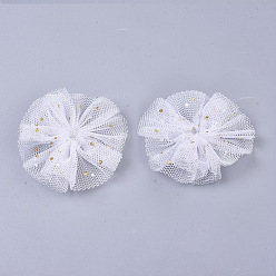 White Organza Fabric Flowers, with Foil, for DIY Headbands Flower Accessories Wedding Hair Accessories for Girls Women, White, 42x5mm