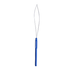 Blue Iron Hair Extension Loop Needle Threader, Plastic Handle Pulling Hook Tool, Bead Device Tool, for Hair or Feather Extensions, Blue, 203x7mm