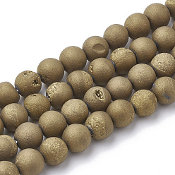 Plaqué Or Galvaniser des perles naturelles d'agate altérée géode druzy naturel, givré, teint, ronde, plaqué or, 6~6.5mm, Trou: 1.5mm, Environ 65 pcs/chapelet, 15.5 pouce
